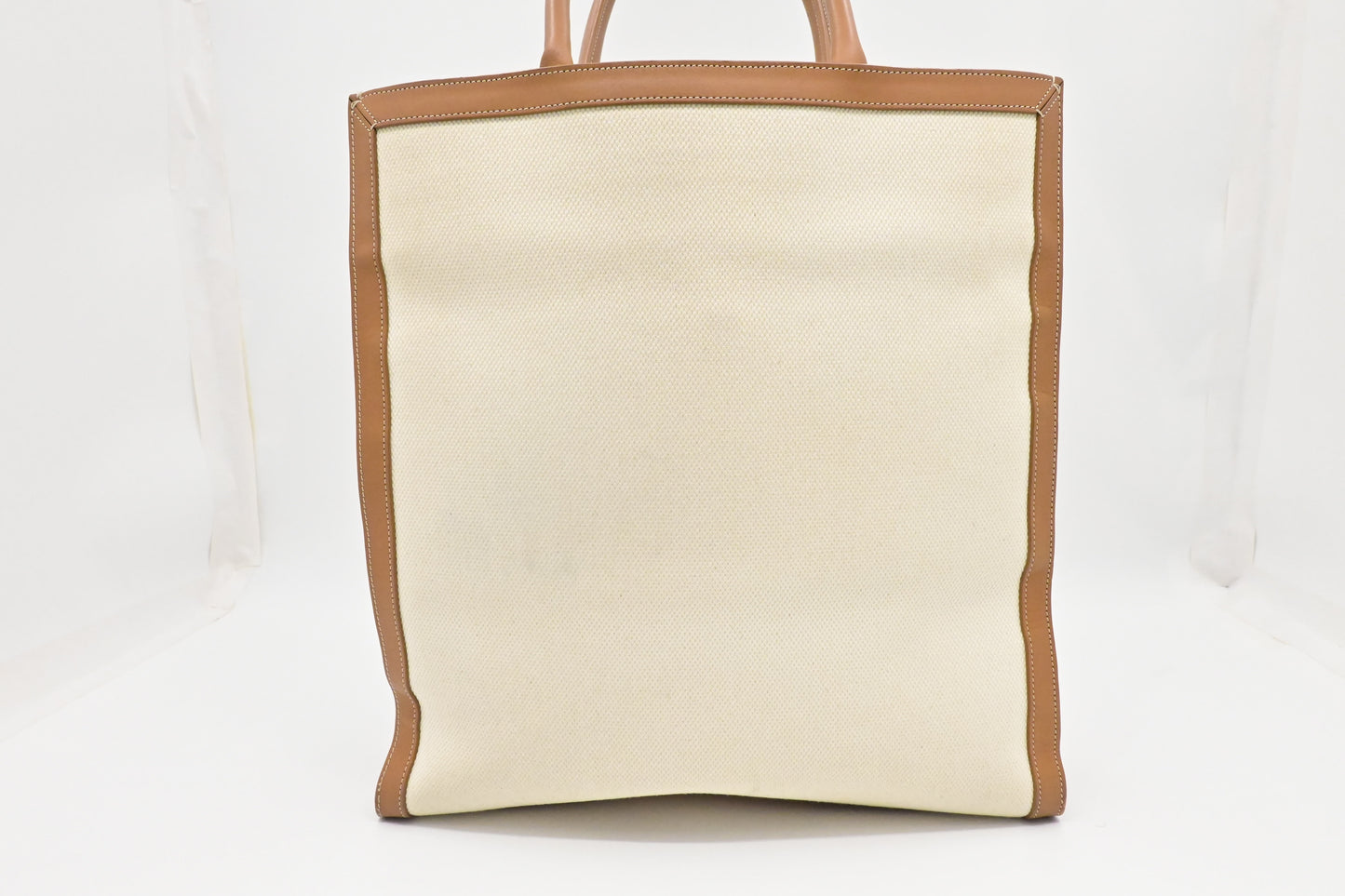 Celine Tote Bag in White Canvas and Brown Leather