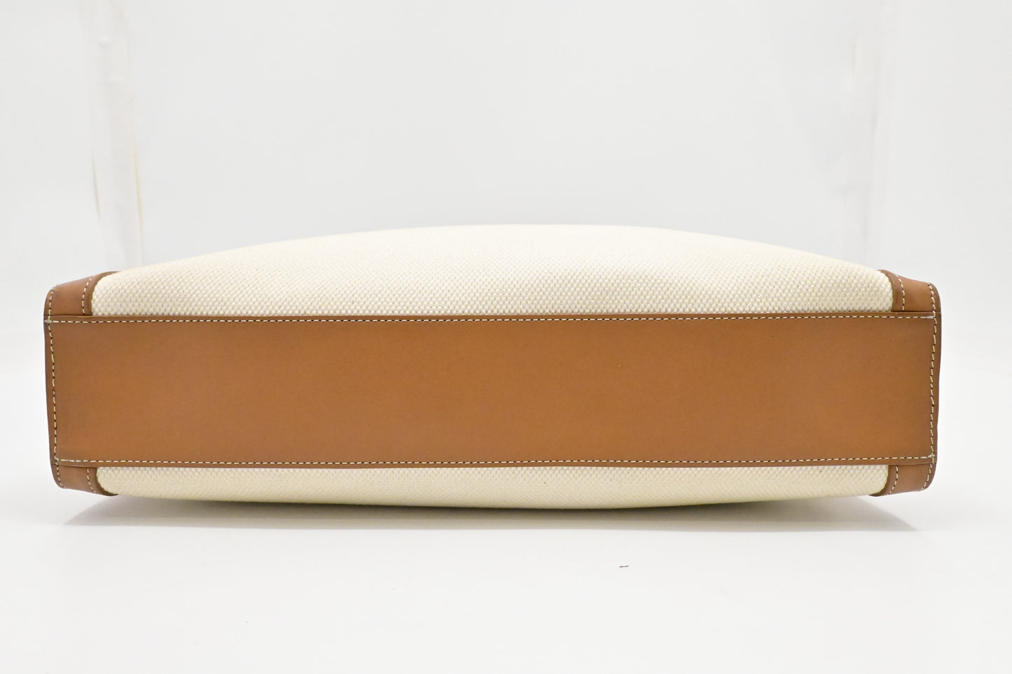 Celine Tote Bag in White Canvas and Brown Leather