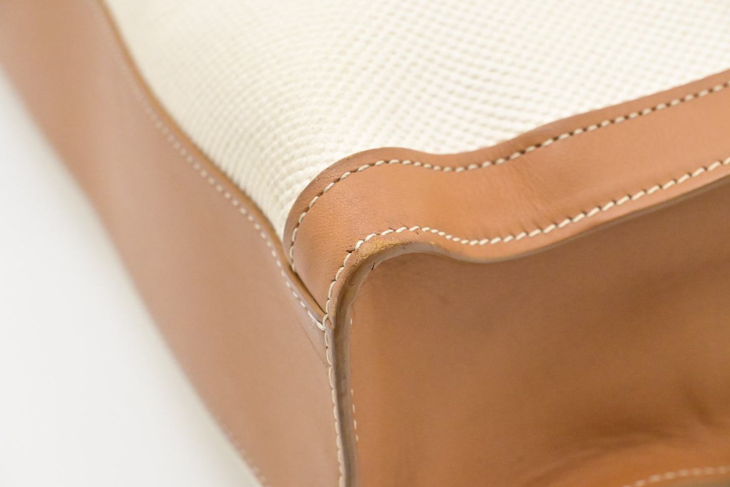 Celine Tote Bag in White Canvas and Brown Leather