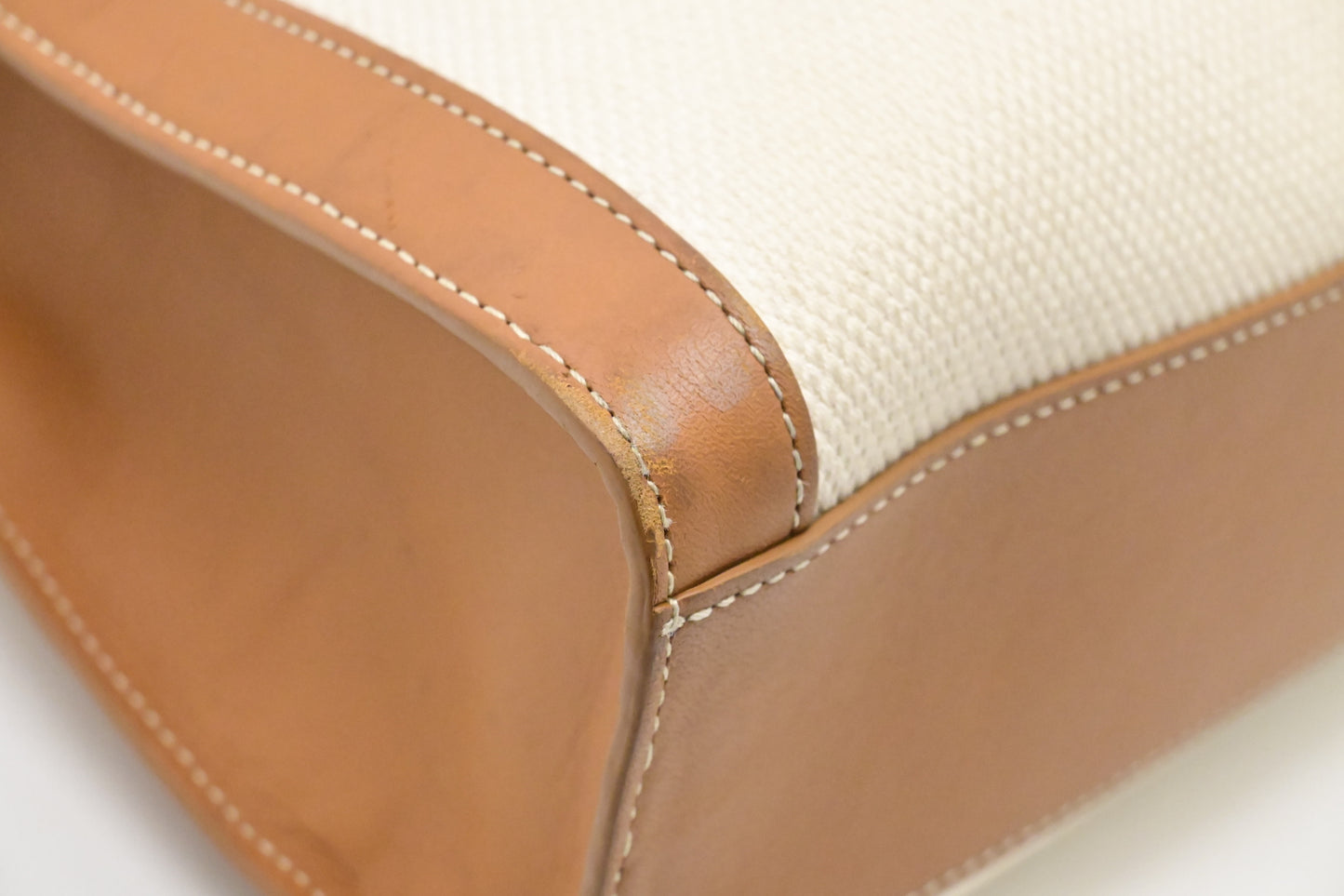 Celine Tote Bag in White Canvas and Brown Leather