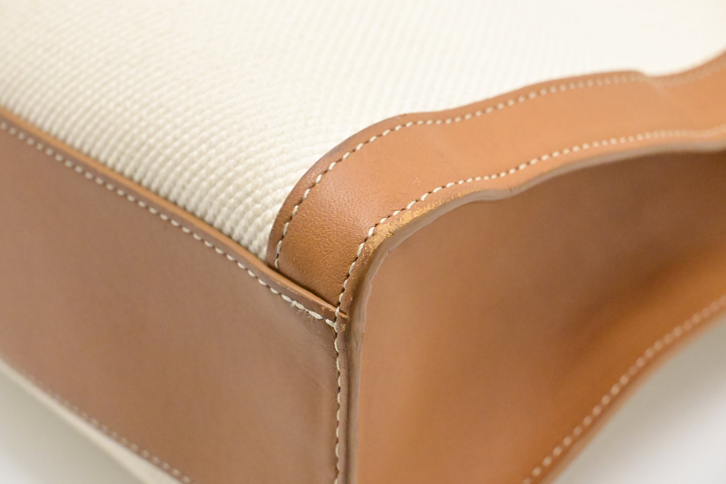 Celine Tote Bag in White Canvas and Brown Leather