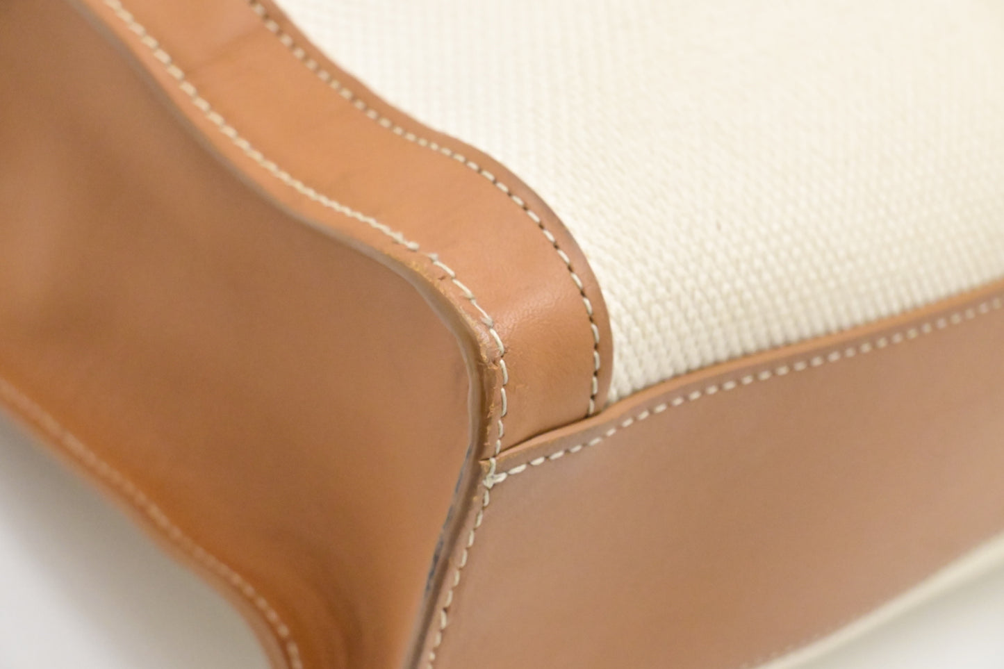 Celine Tote Bag in White Canvas and Brown Leather