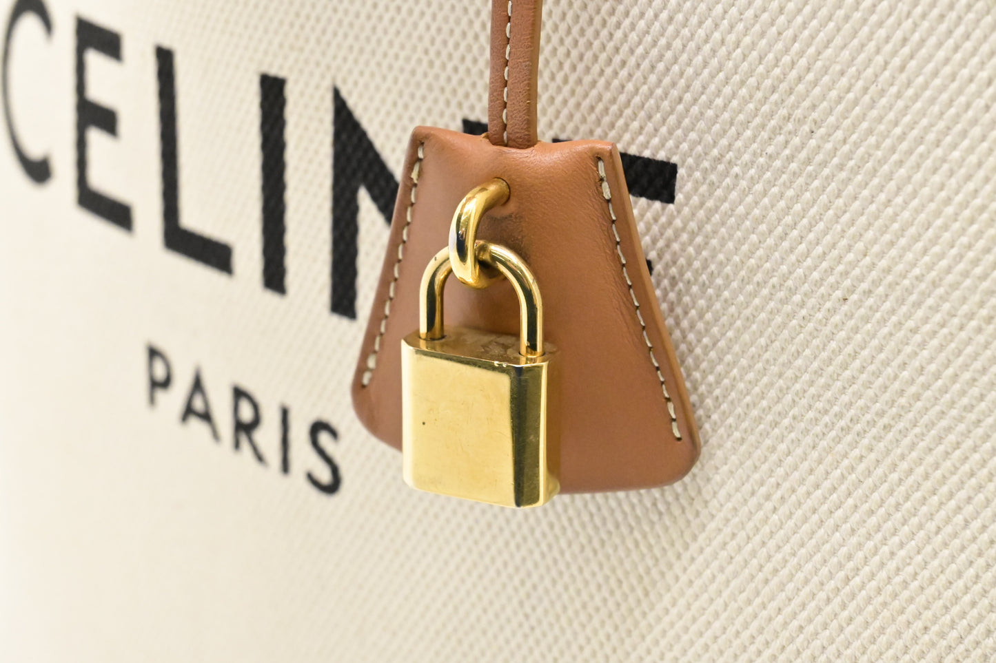 Celine Tote Bag in White Canvas and Brown Leather