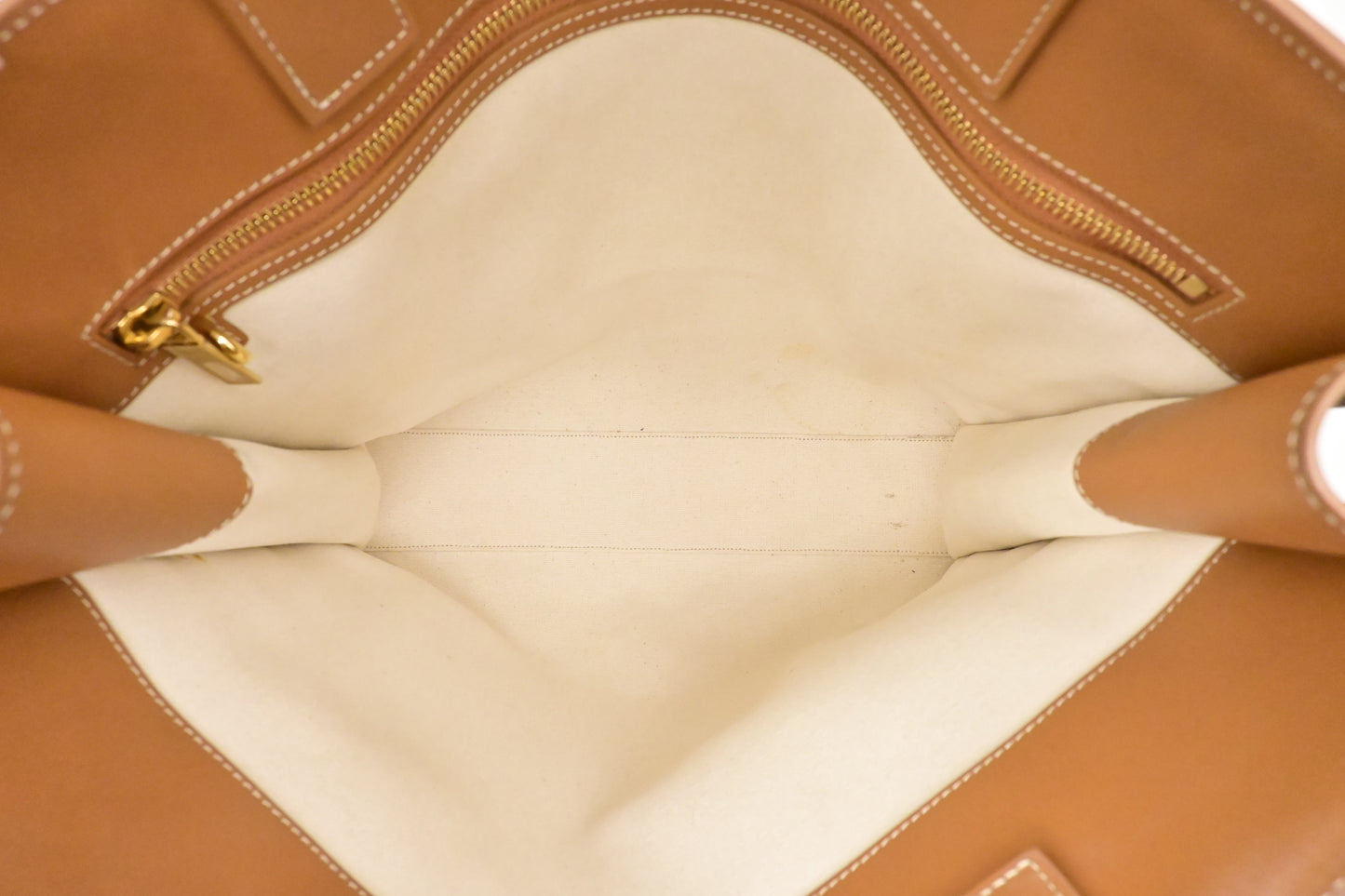 Celine Tote Bag in White Canvas and Brown Leather