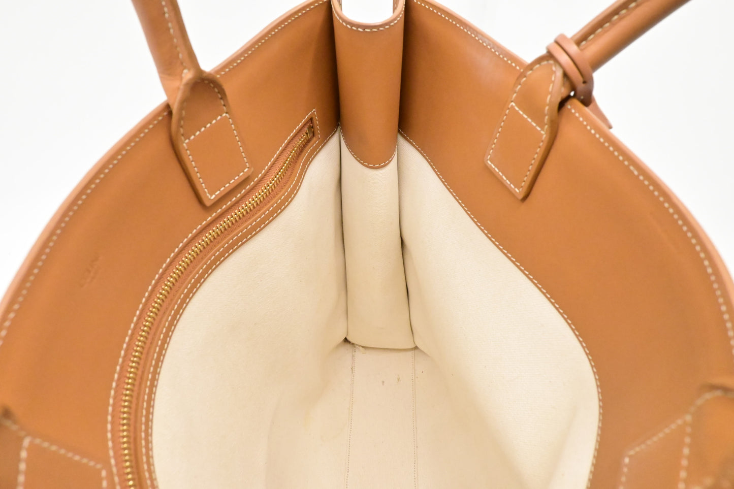 Celine Tote Bag in White Canvas and Brown Leather