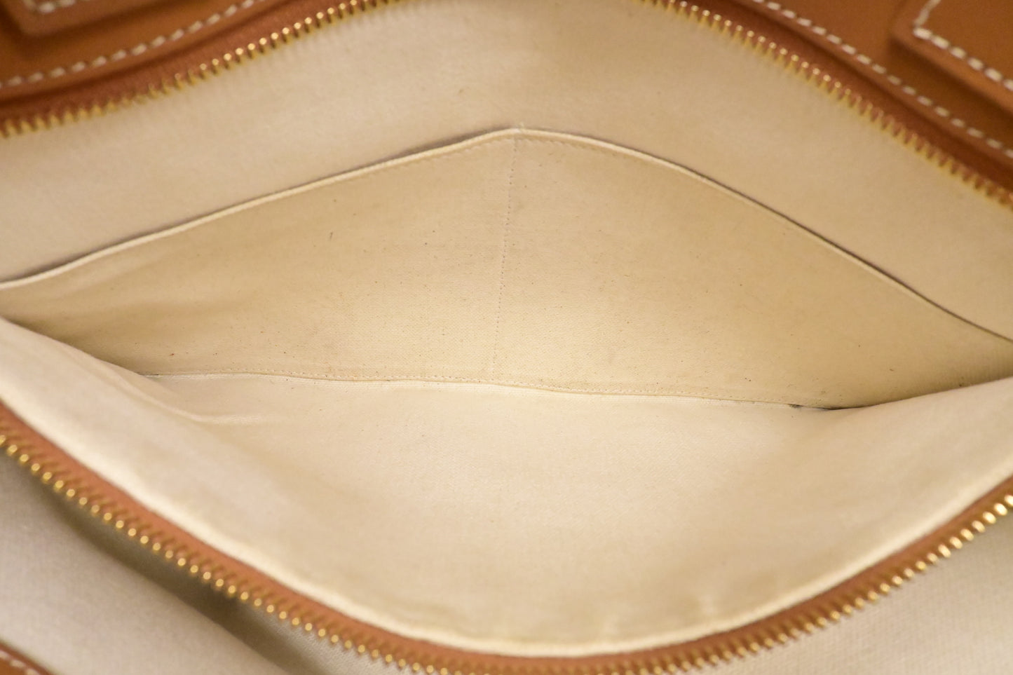 Celine Tote Bag in White Canvas and Brown Leather