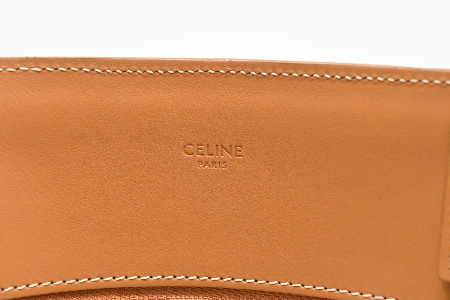 Celine Tote Bag in White Canvas and Brown Leather