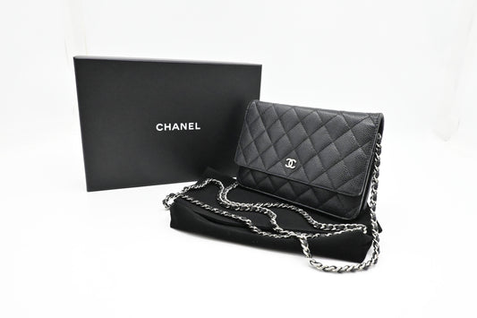 Chanel Wallet on Chain in Black Mattelassé Caviar Leather