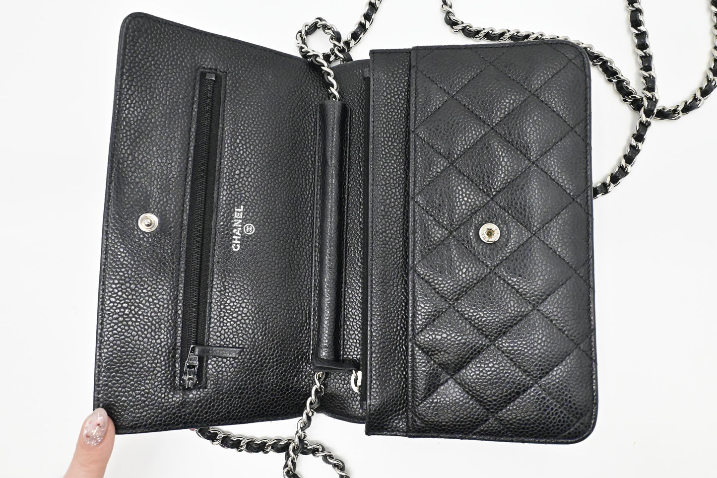 Chanel Wallet on Chain in Black Mattelassé Caviar Leather