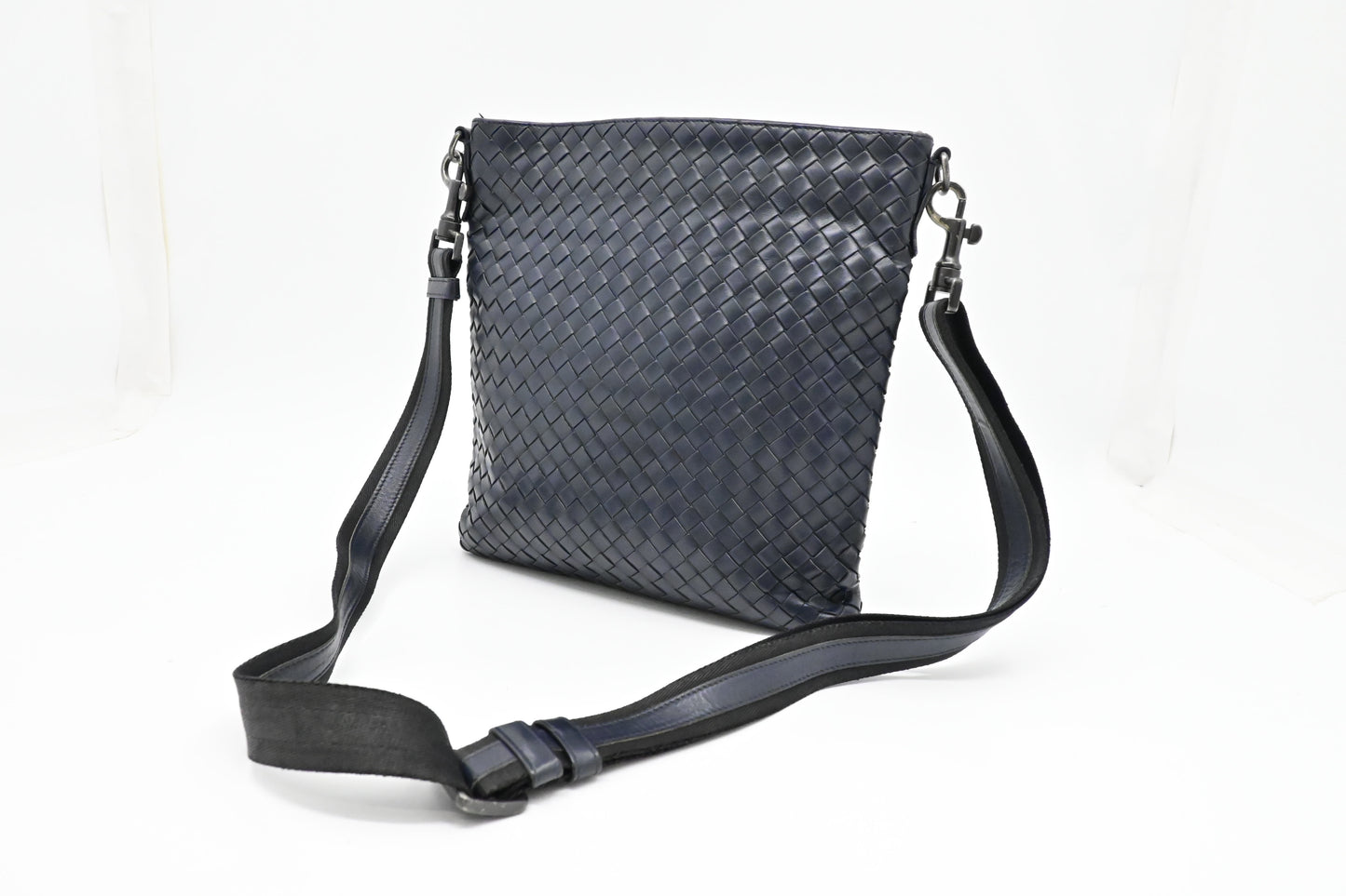Bottega Veneta Small Crossbody in Dark Blue Intrecciato Leather