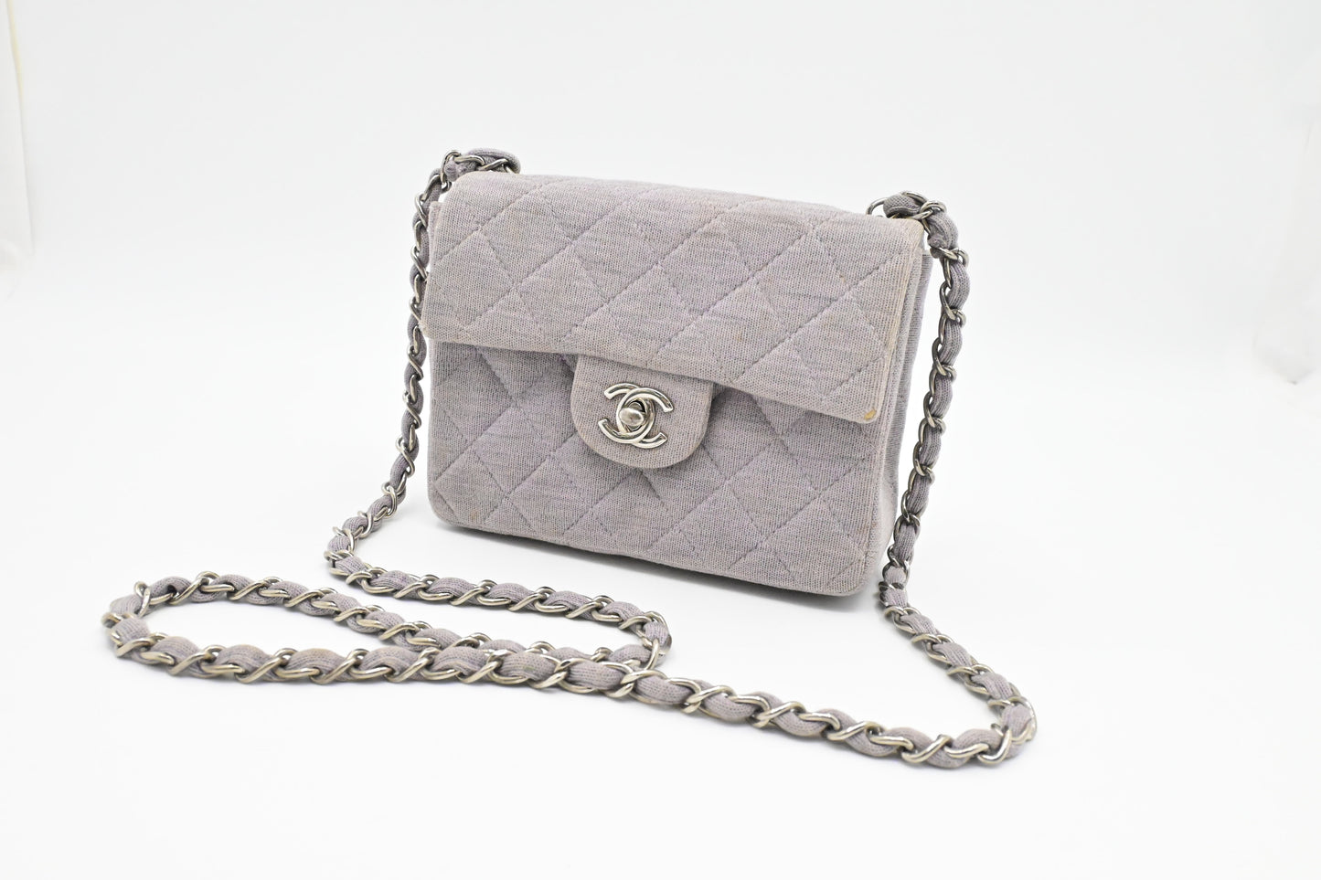 Chanel Mini Square in Lavender Gray Cotton Canvas