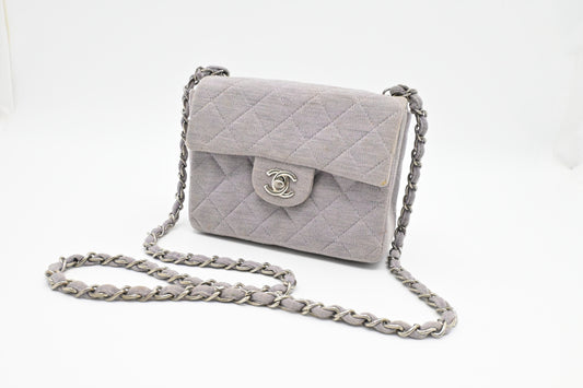 Chanel Mini Square in Lavender Gray Cotton Canvas