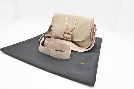 Fendi Crossbody in Pink Leather and Beige Canvas