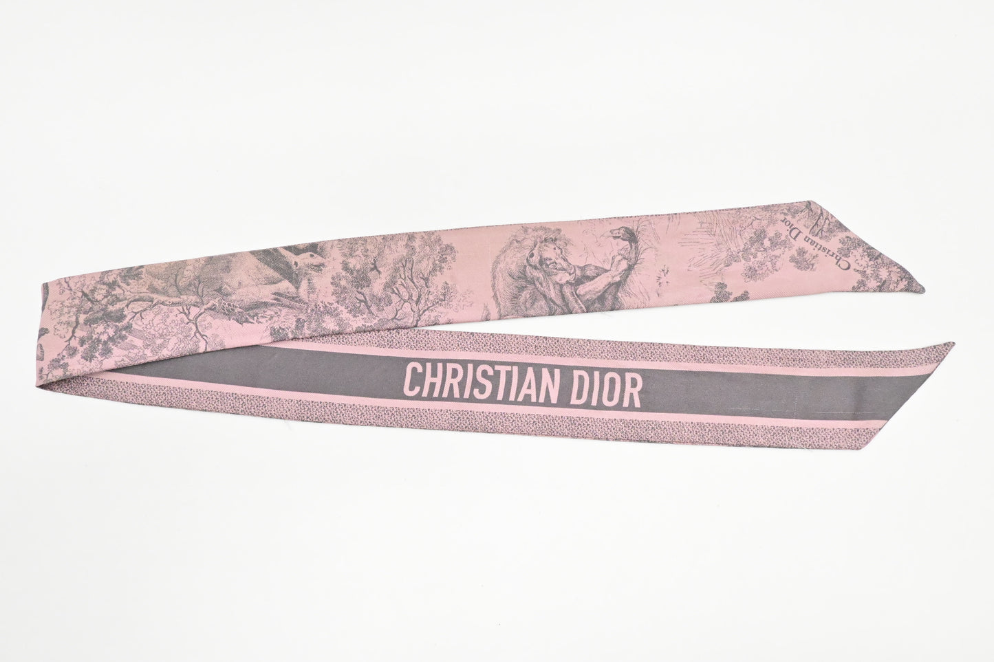 Dior Twilly in Pink & Gray Toile de Jouy Sauvage Silk