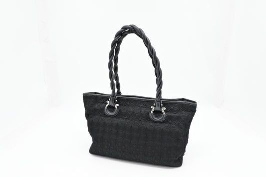 Ferragamo Gancini Shoulder Bag in Black Canvas