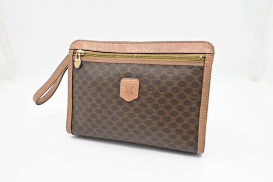 Celine Pouch in Brown Macadam Canvas