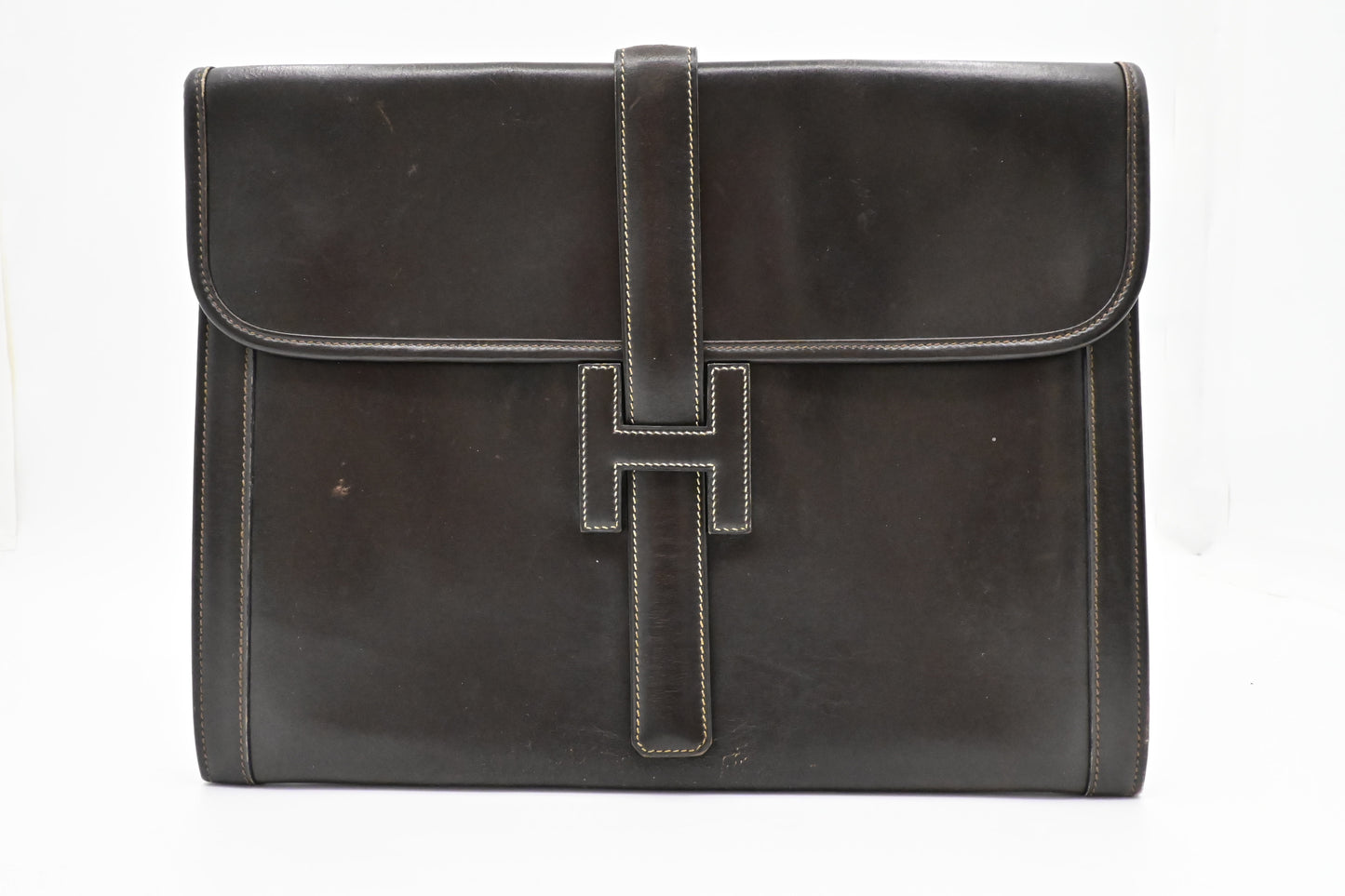 Hermes Jige GM in Dark Brown Box Calf Leather
