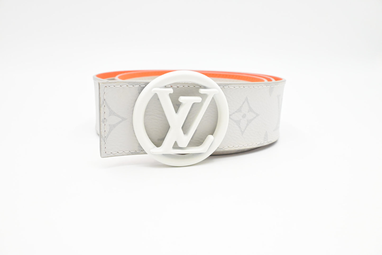 Louis Vuitton Reversible Belt in Antarctic White and Orange Monogram Canvas