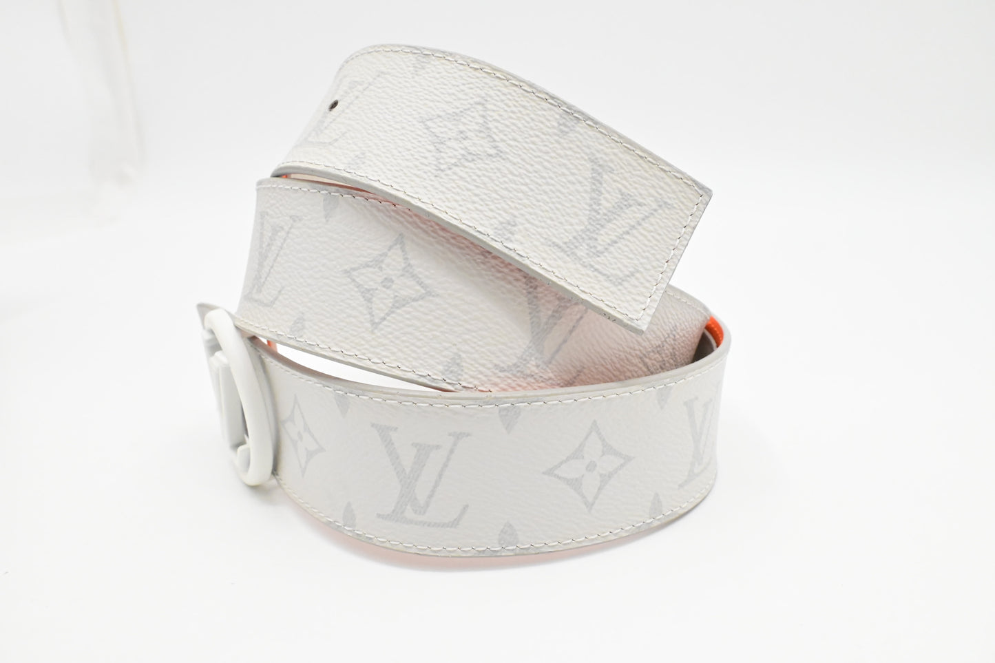 Louis Vuitton Reversible Belt in Antarctic White and Orange Monogram Canvas