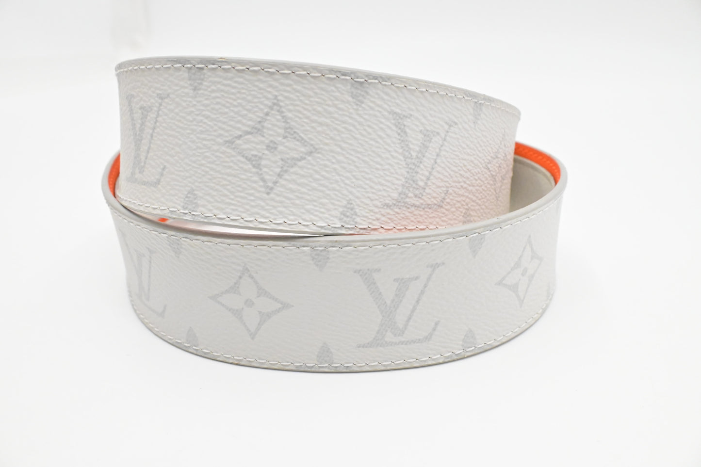 Louis Vuitton Reversible Belt in Antarctic White and Orange Monogram Canvas