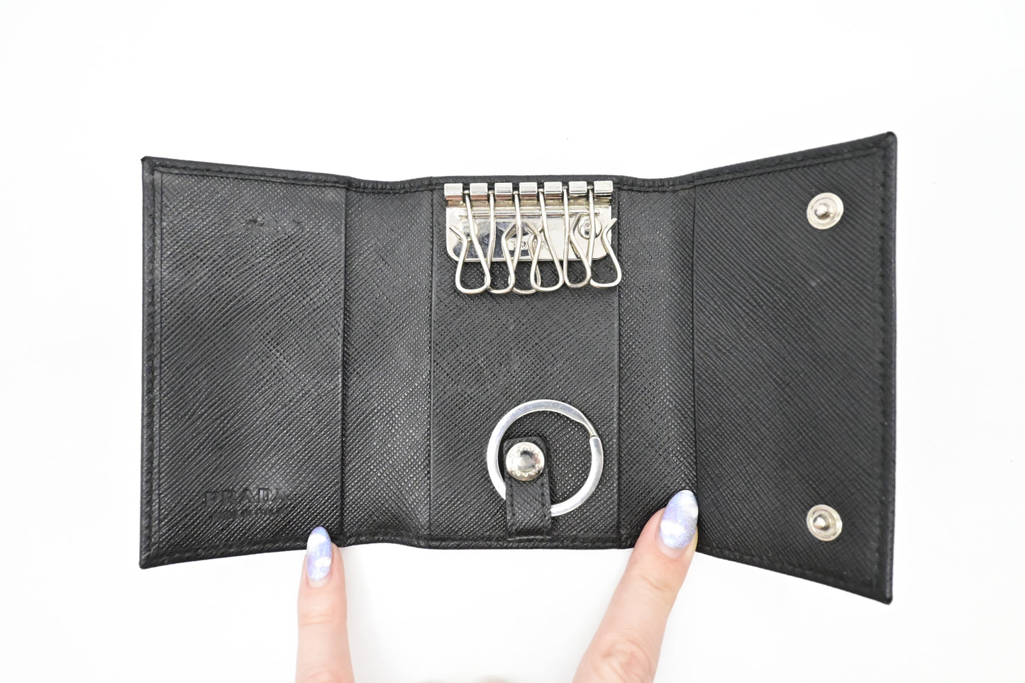 Prada 6 Key Case in Black Saffiano Leather