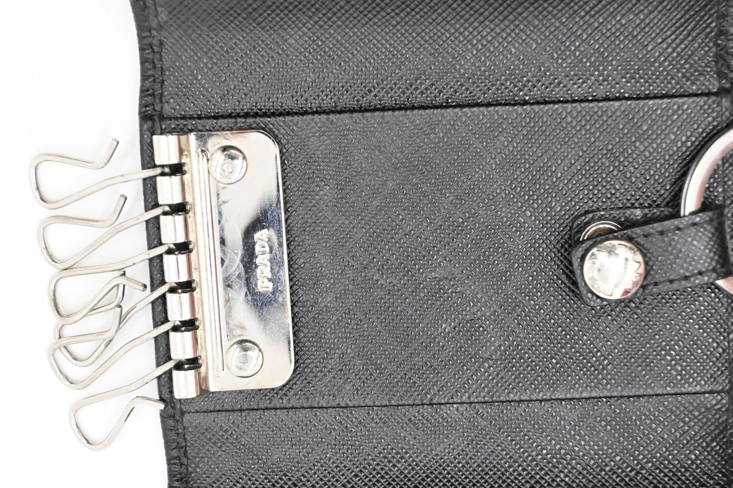 Prada 6 Key Case in Black Saffiano Leather