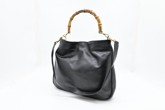 Gucci 2-Way Bamboo Tote Bag in Black Leather