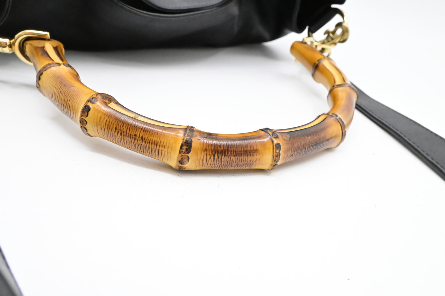 Gucci 2-Way Bamboo Tote Bag in Black Leather