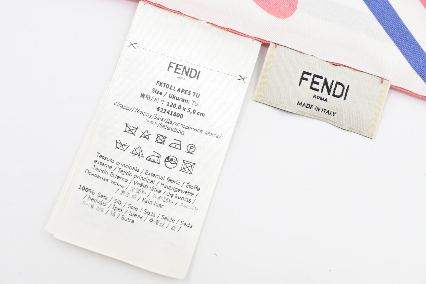Fendi Aries Wrappy Bandeau in White, Pink, and Blue Silk