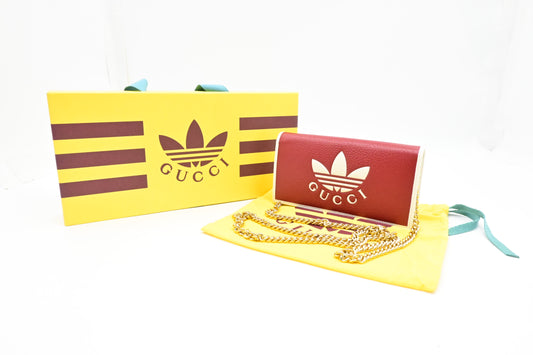 Gucci x Adidas Long Wallet on Chain in Red and White Leather