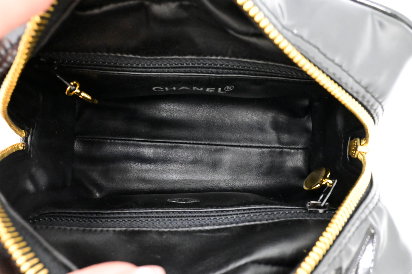 Chanel Cosmetics Pouch in Black Patent Leather
