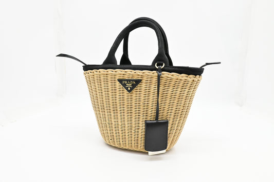 Prada Wicker Basket Bag in Black Canvas