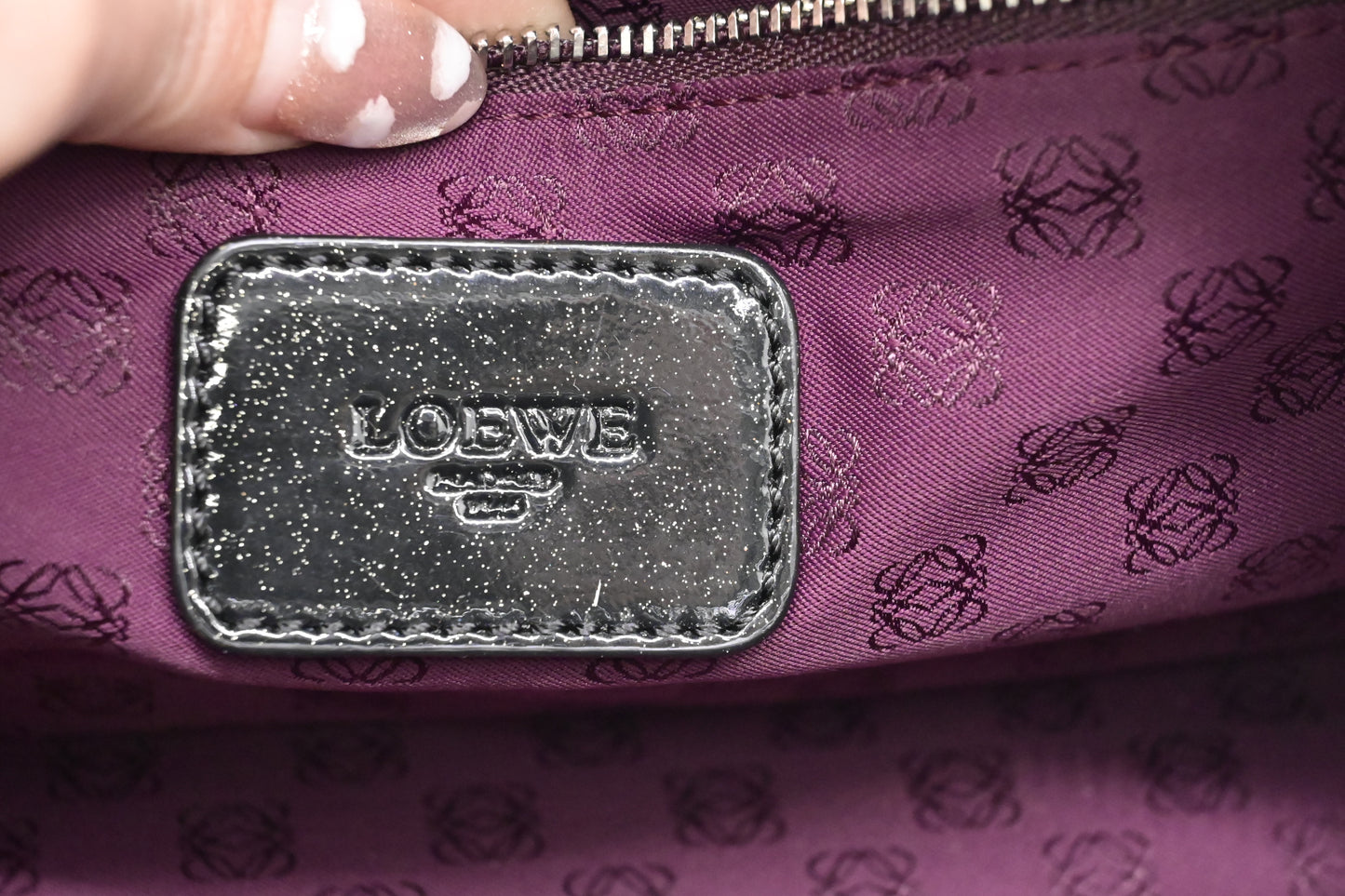 Loewe Amazona in Glittered Dark Green Patent Leather