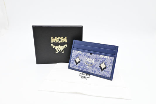 MCM Card Holder in Blue Denim and Leather