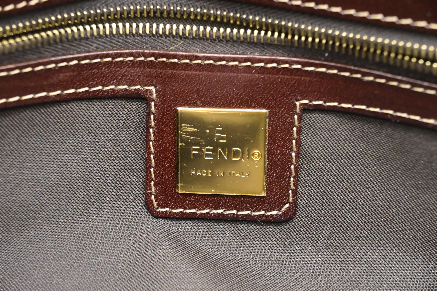 Fendi Baguette in Light Brown Patent Zucchino Leather