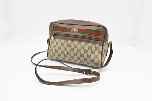 Gucci Crossbody Bag in GG Supreme Canvas & Brown Leather