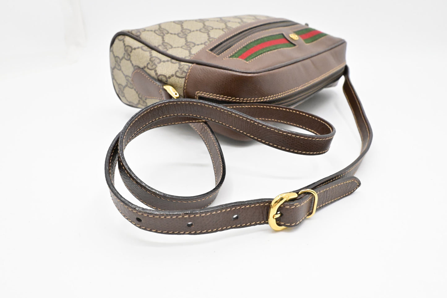 Gucci Crossbody Bag in GG Supreme Canvas & Brown Leather