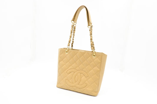 Chanel PST Shoulder Bag in Beige Caviar Leather