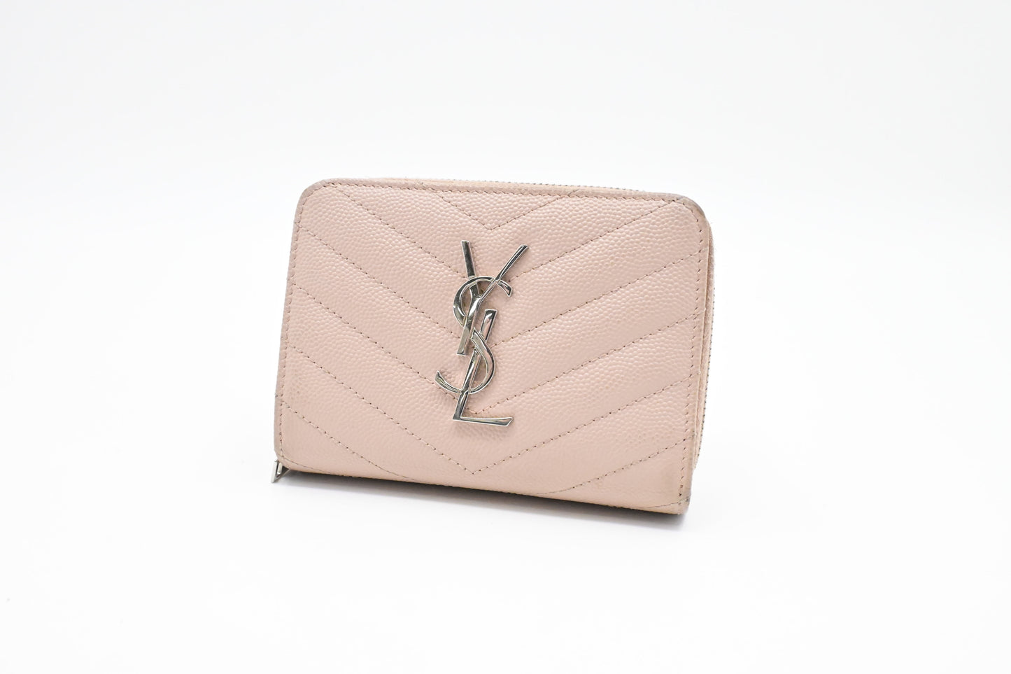 YSL Saint Laurent Compact Wallet in Pink Grain de Poudre Leather