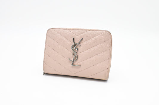 YSL Saint Laurent Compact Wallet in Pink Grain de Poudre Leather
