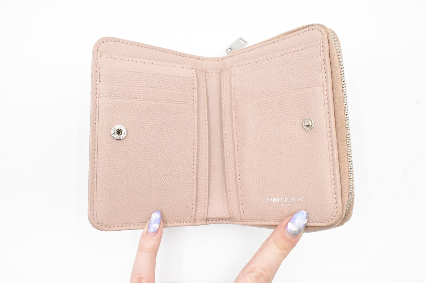 YSL Saint Laurent Compact Wallet in Pink Grain de Poudre Leather