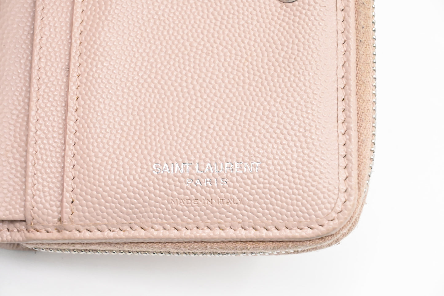YSL Saint Laurent Compact Wallet in Pink Grain de Poudre Leather