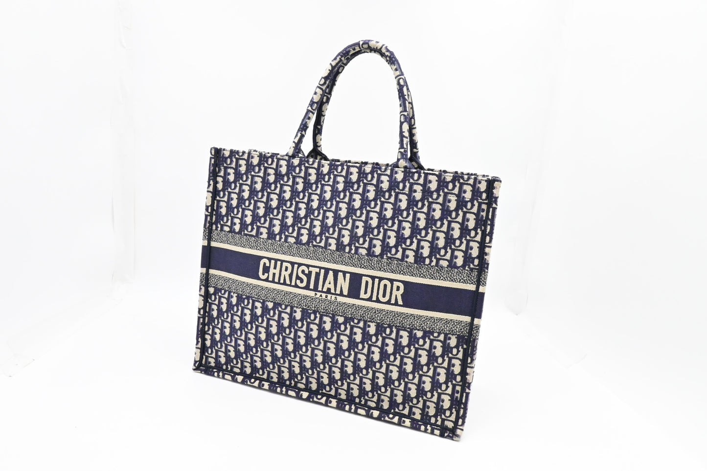 Dior Large Book Tote in Navy Oblique Embroidery Canvas