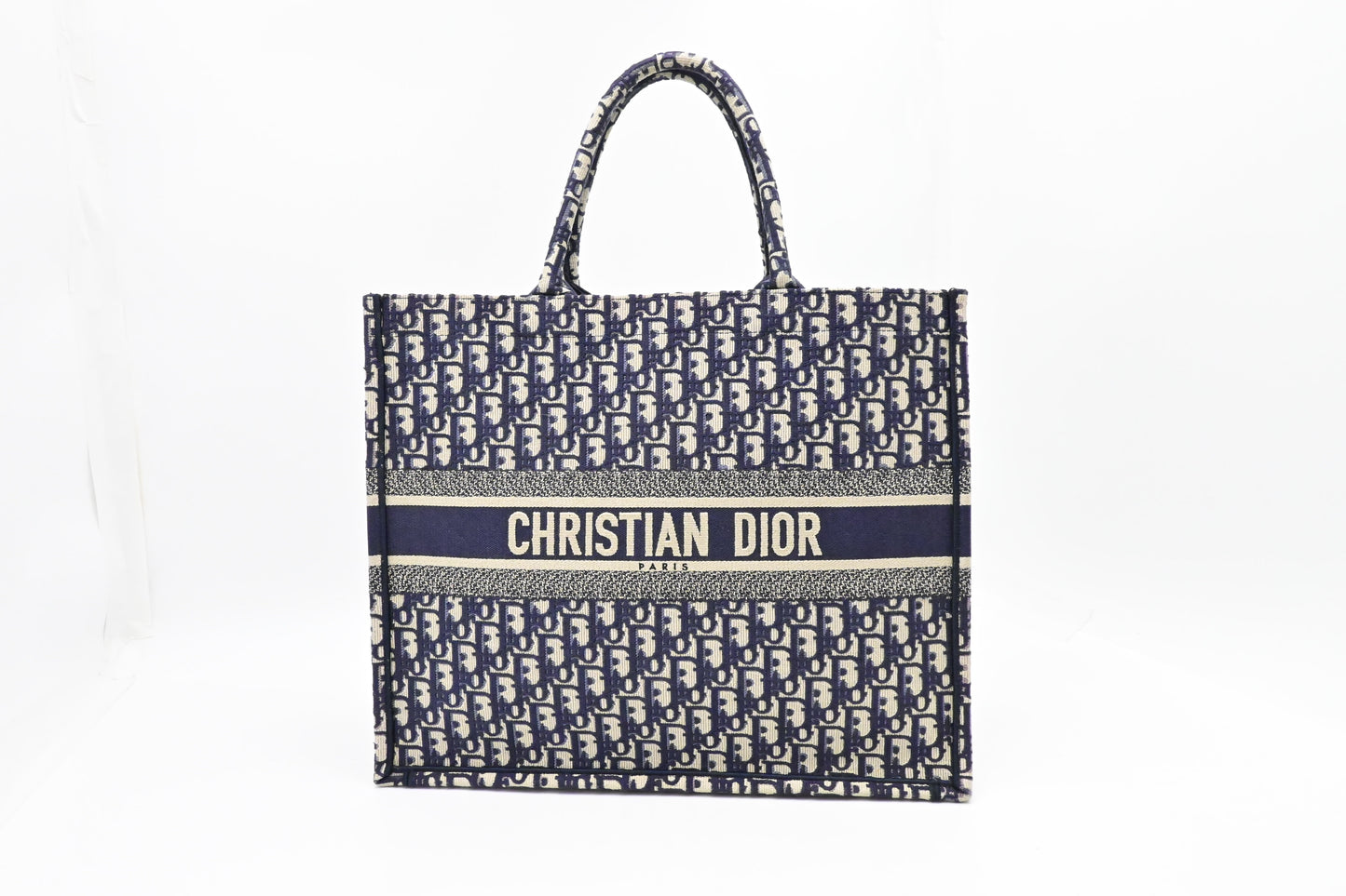 Dior Large Book Tote in Navy Oblique Embroidery Canvas