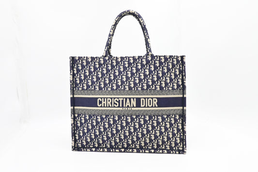 Dior Large Book Tote in Navy Oblique Embroidery Canvas