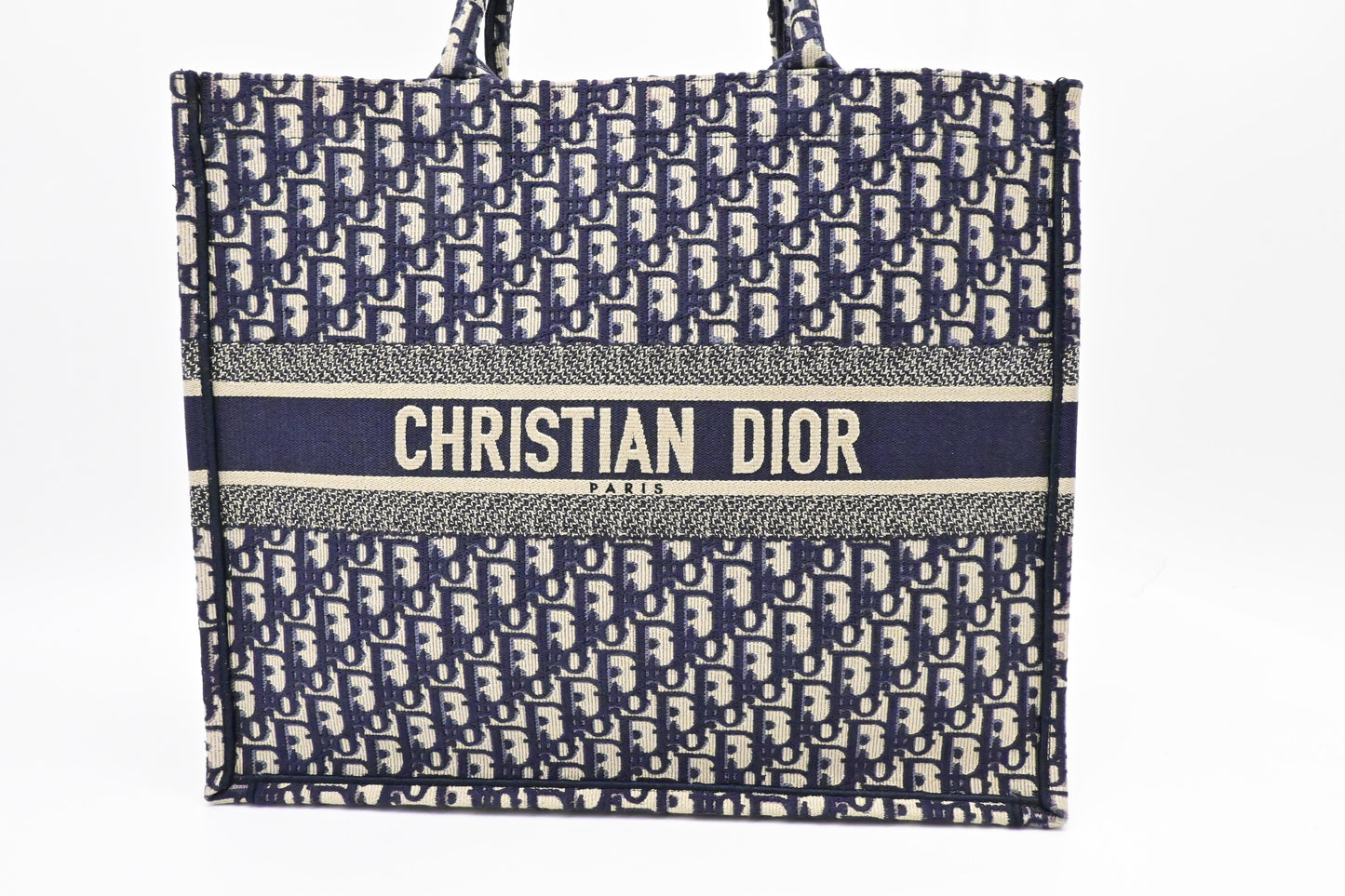 Dior Large Book Tote in Navy Oblique Embroidery Canvas