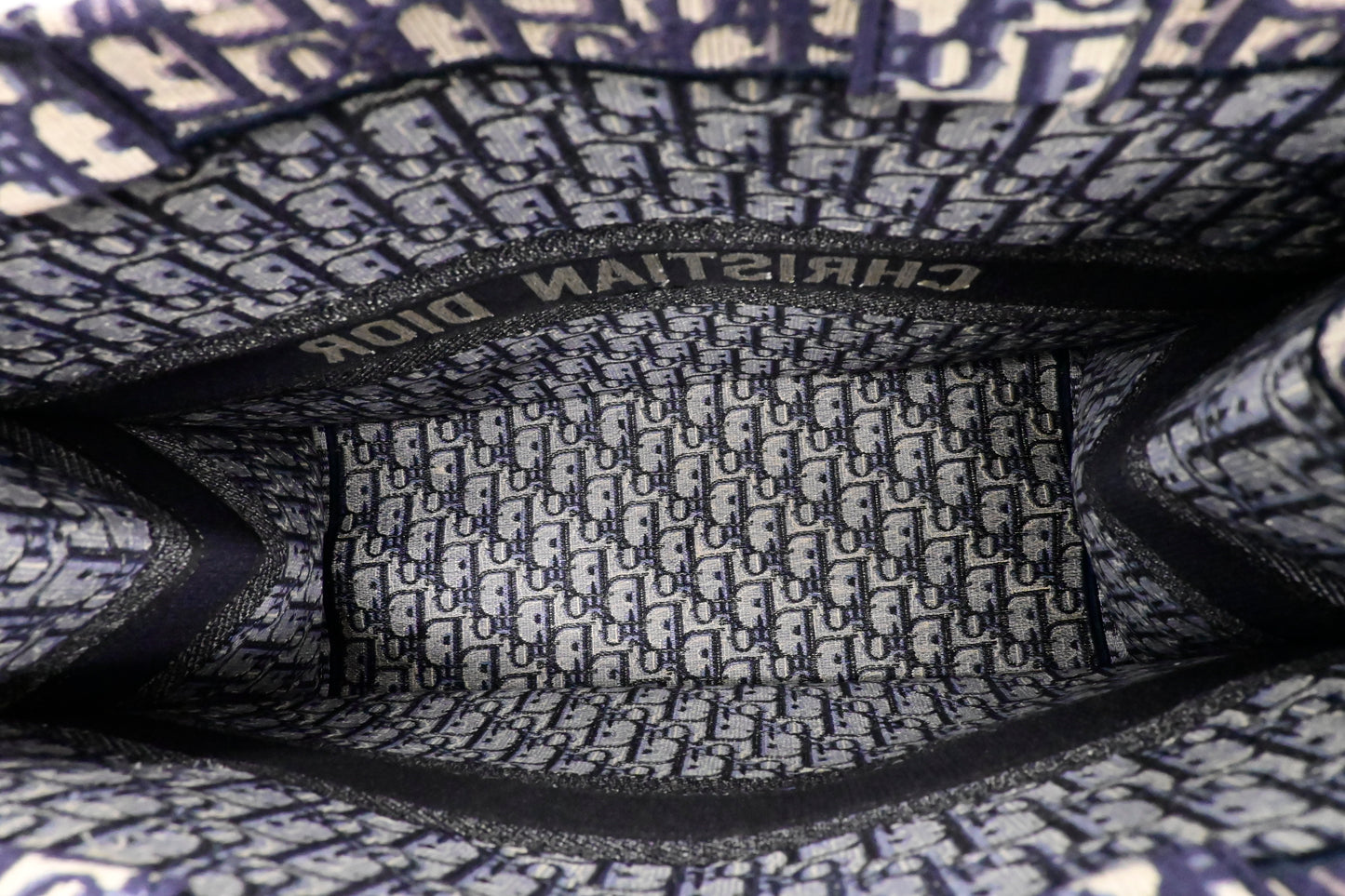Dior Large Book Tote in Navy Oblique Embroidery Canvas