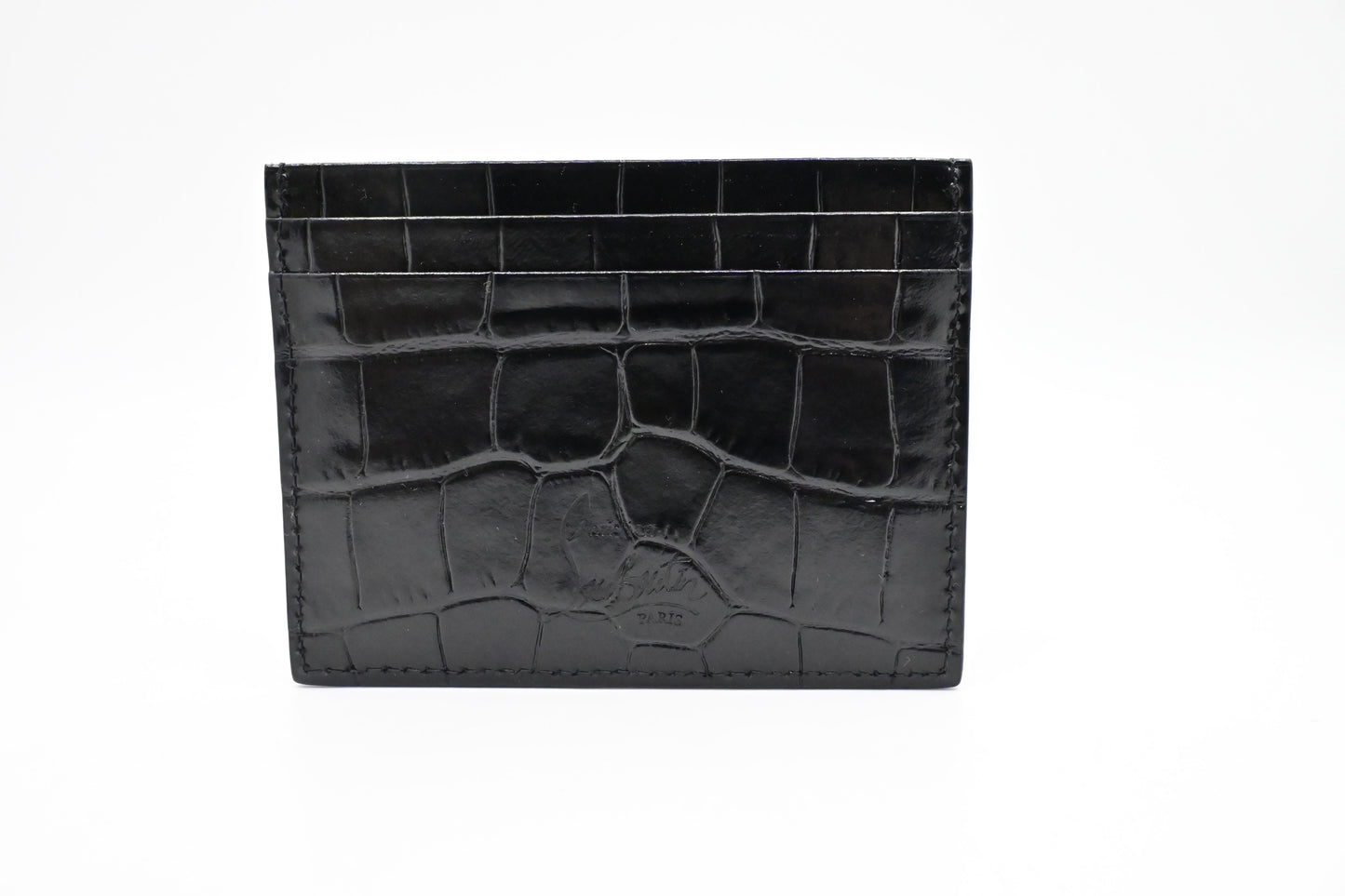 Louboutin Studded Card Case in Black Alligator Embossed Calf Leather