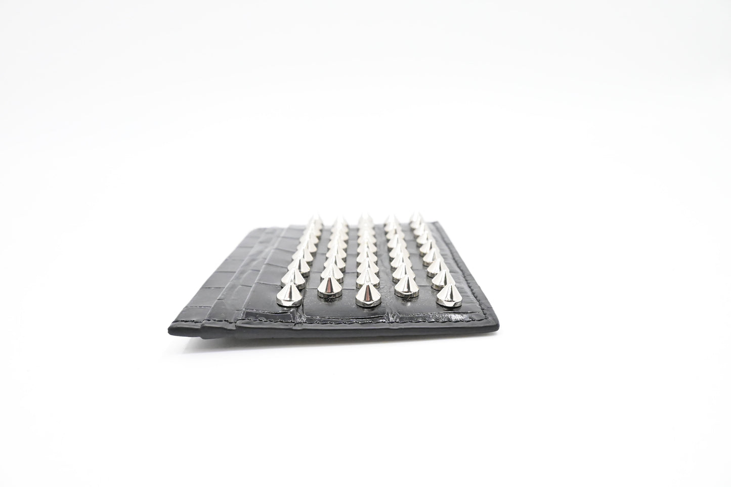 Louboutin Studded Card Case in Black Alligator Embossed Calf Leather