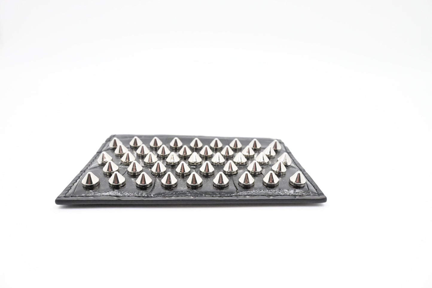 Louboutin Studded Card Case in Black Alligator Embossed Calf Leather